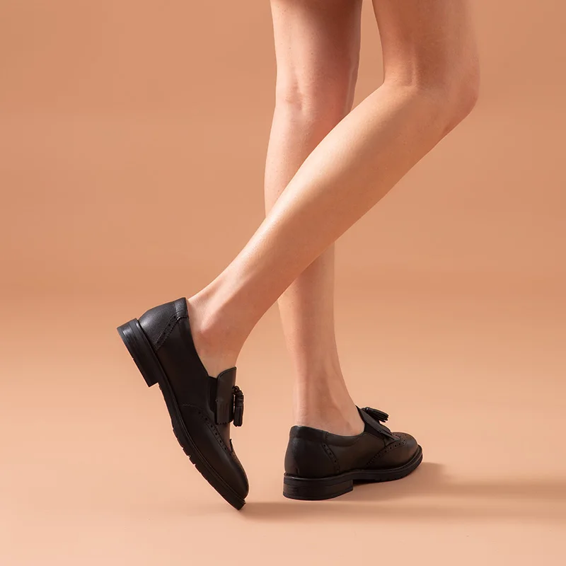 Лоферы BeauToday женские из натуральной телячьей кожи бахромы броги с круглым носком