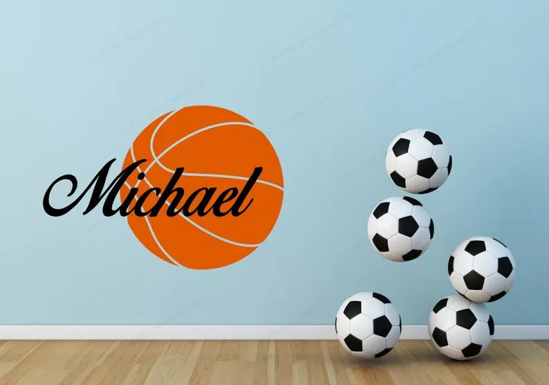 

Removable Basketball Custom Name Wall Vinyl Sticker personalized basketball Kids Room wall Decor JH126