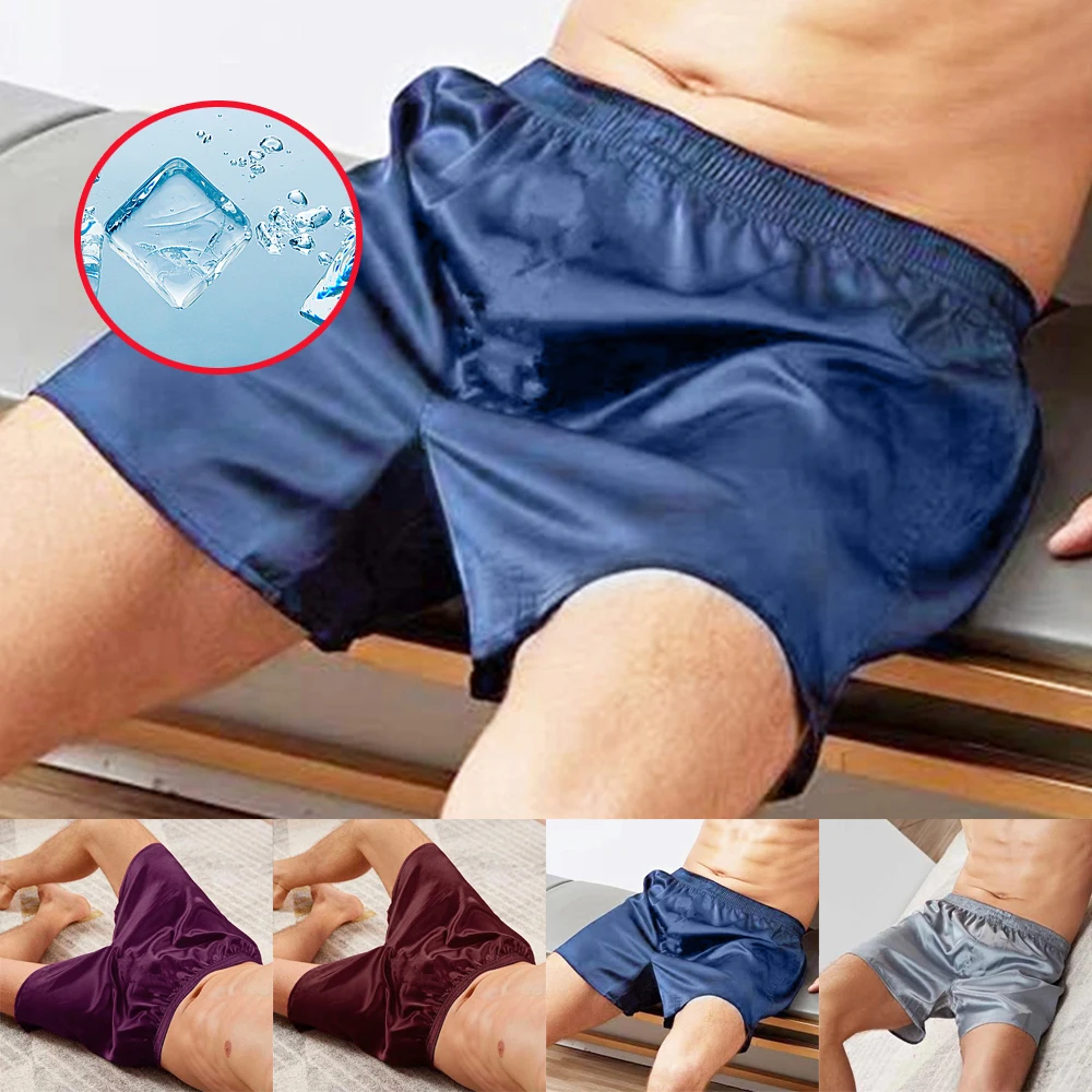 

Men's Satin Silk Pajama Home Shorts Men Casual Loose Nightwear Sleepwear Homewear Baggy Pants Sleep Bottoms Boxershorts Male