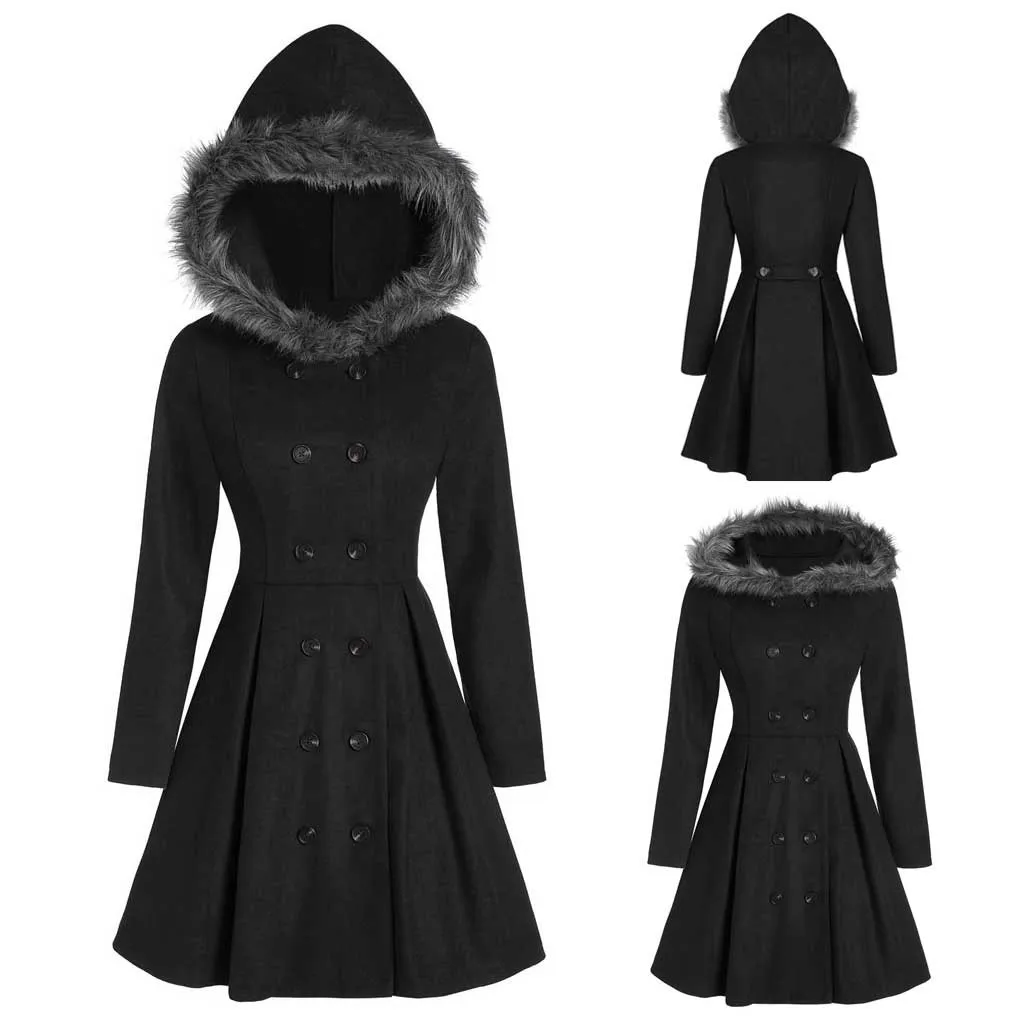 SAGACE Women Fashion Plus Size Double Breasted Fur Hooded Long Coat Full Cotton Pencil keep warm Korean Jacket Casual CoatOct 15