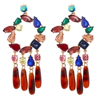 multicolor retro round women drop earrings irregular rhinestone shining exquisite dangle earrings fashion party jewelry ht124