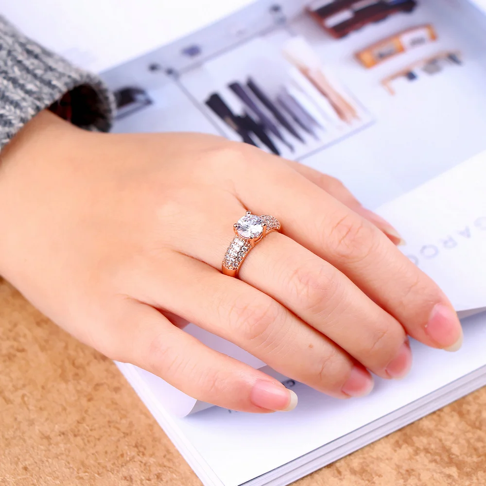 Женское кольцо с кубическим цирконием zhoyang розовое золото модные украшения