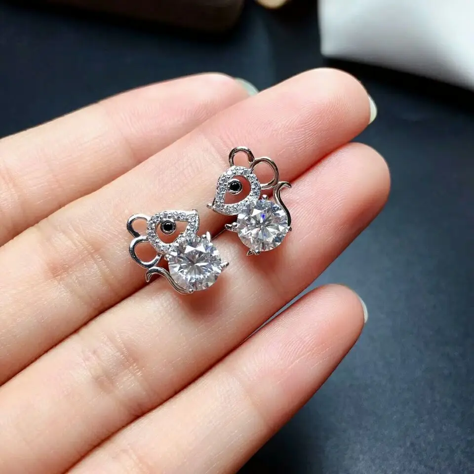 MeiBaPJ 1 Carat D Color Real Moissanite Mouse Jewelry Set 925 Solid Silver Necklace Earrings Ring Wedding for Women | Украшения и