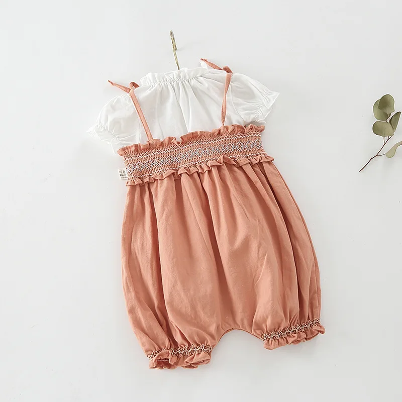 

New Spring Baby Girls Cotton Short Sleeve Tops + Straps Ruffle Dress Kids Infant Suit Baby Summer Children Clothes Toddler Girs