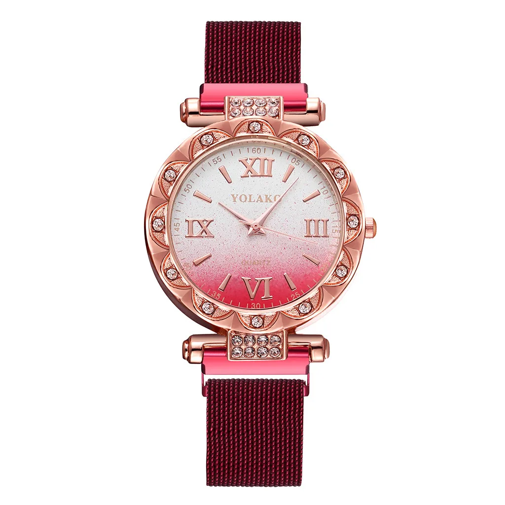 Красный Женские часы montre femme, кварцевые часы из нержавеющей стали, женские часы с магнитной пряжкой и градиентом, часы с циферблатом bayan kol saati - Цвет: Красный