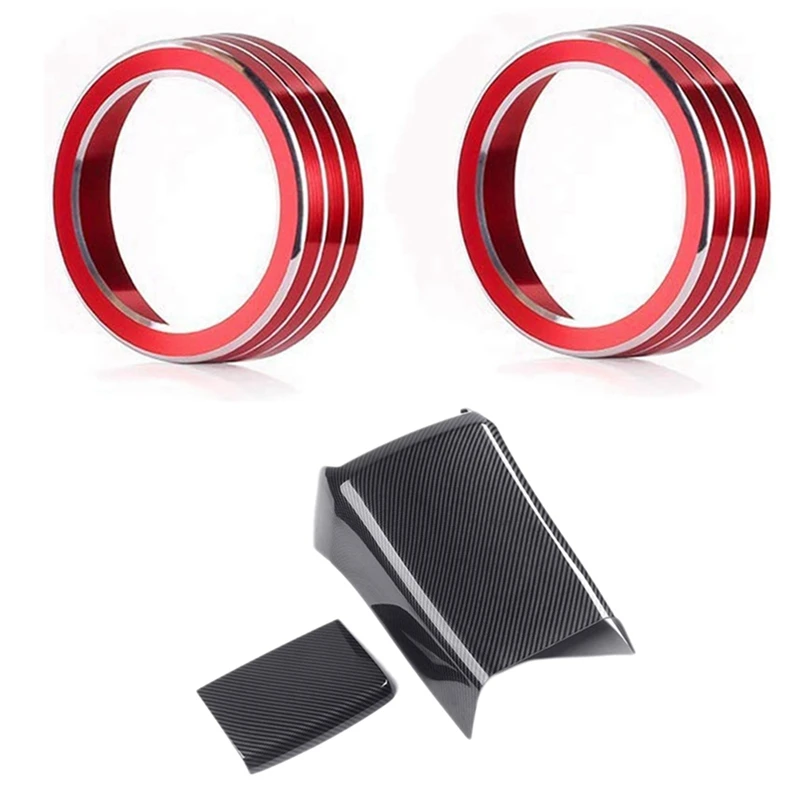 

Air Condition Knob Cover Trims with Rear Armrest Box Anti-Kick Plate Armrest Panel Trim for Honda Civic 10Th 16-19