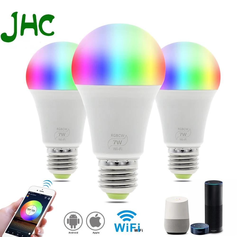 Умная Светодиодная лампа с Wi-Fi E27 RGB + белый теплый свет 7 Вт
