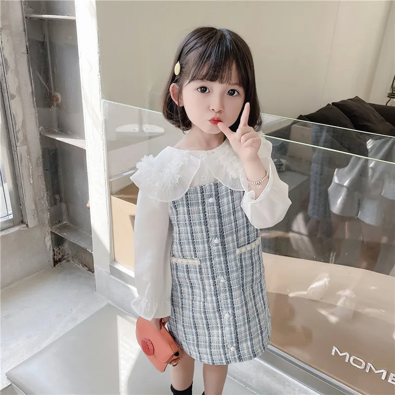 

Autumn Winter 2021 New Girls Dress Long Sleeve O Neck Ruffles Single Breasted Plaid Cute Sweet Baby Vestidos 1-8T