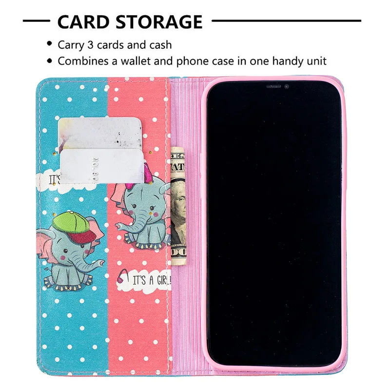 

For iPhone 12 Pro Max 11 XR XS Max X XS 8 7 Plus Printed Leather Wallet Magnetic Flip Case Card Slots Back Cover iPhone 12 Mini
