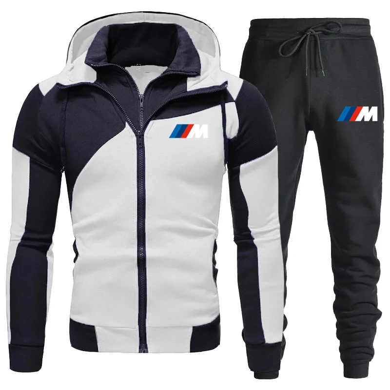 

New Men's Autumn Winter BMW Printing Sets Zipper Hoodies Pants Two Pieces Casual Tracksuit Male Sportswear Clothing Sweat Suit