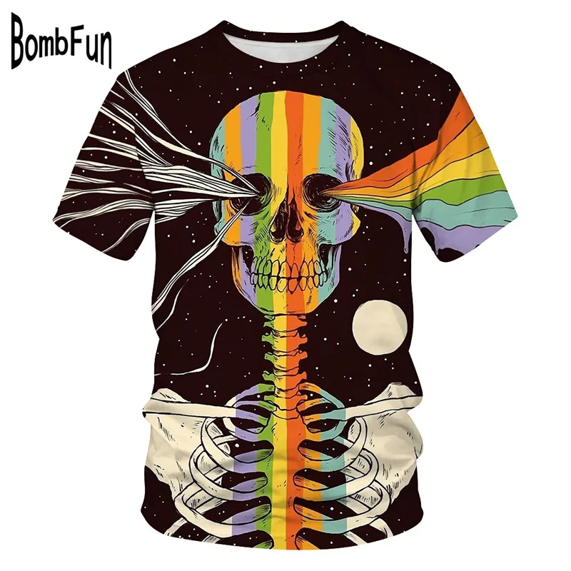 

BombFun Menl t shirt 3d Print Men&Women Summer T-shirt Hip Hop Skulls Print t-shirts Motorcycle Tees High Quality Pullovers Tops