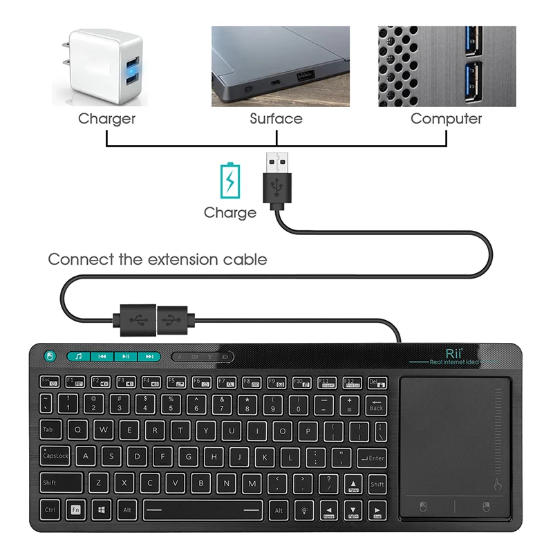 

Plus Wireless Multimedia English Russian Spanish Hebrew Keyboard 3-LED Color Backlit with Multi-Touch for TV Box,PC