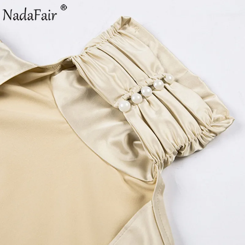Женская атласная блузка Nadafair с высоким воротом длинным рукавом открытой спиной и