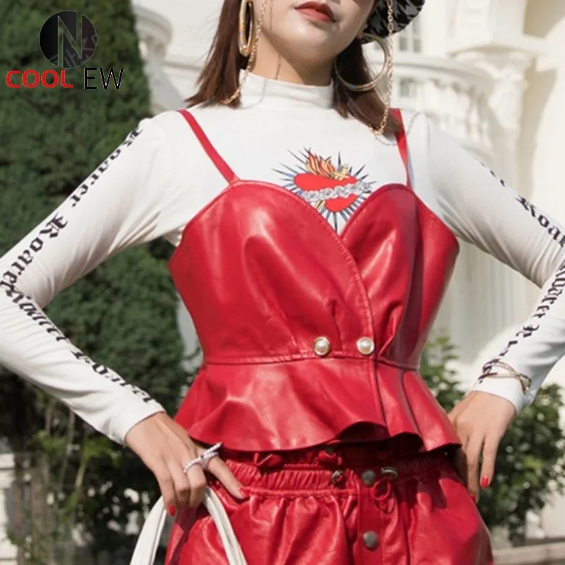 

Genuine Leather Ruffles Backless Sexy Vests Women 2021 Summer New Sleeveless V-Neck Sheepskin Real Leather Tops Fashion Clothes
