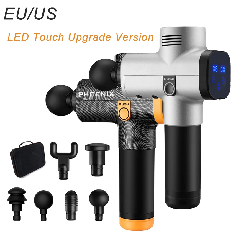 

2021 4/6 головок ЖК-дисплей сенсорный массажный пистолет Профессиональный Массажер для глубоких мышц облегчение боли Расслабление тела fasциал...