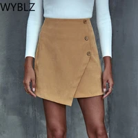 wyblz black short wrap hip a line mini skirt khaki irregular for women irregular front slim high waisted office lady clothing