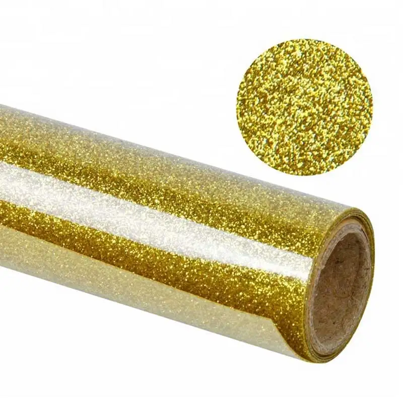 Блестящий виниловый тепловой трансферный рулон железная переводная Золотая