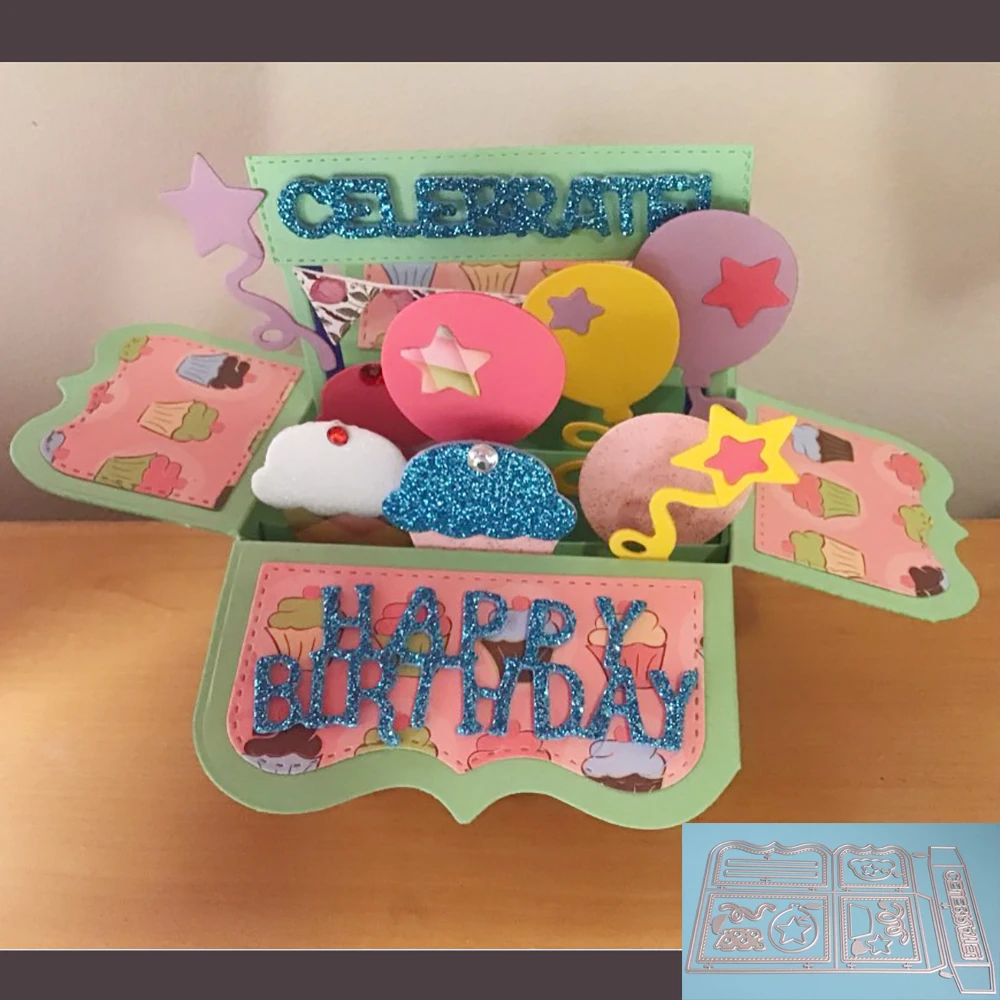 

Christmas gift box metal cutting dies, celebration balloons, stars, clippaper, DIY, cards, handmade moulds