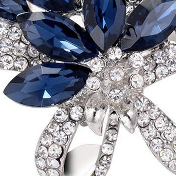 Brooch pin Woman's elegant flower shape and blue crystal rhinestone jewelry Fancy corsage brooch Decoration for clothes | Украшения и