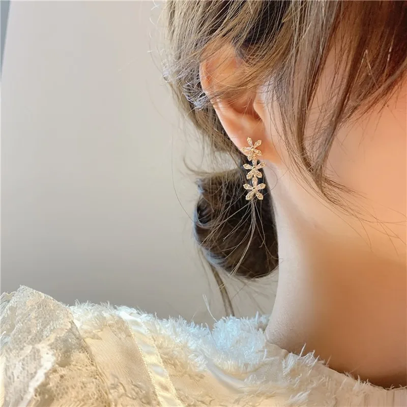 

SHELA S925 Sterling SilverPins Long Flower Stud Earrings For Women Korean Trendy Fashion Jewelry Pendientes Dangle wholesale