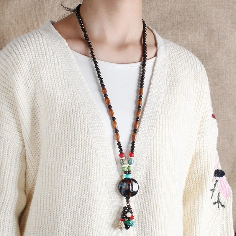 fashion ethnic jewelry ceramic Tibetan silver double fish vintage necklace New women sweater pendants | Украшения и аксессуары
