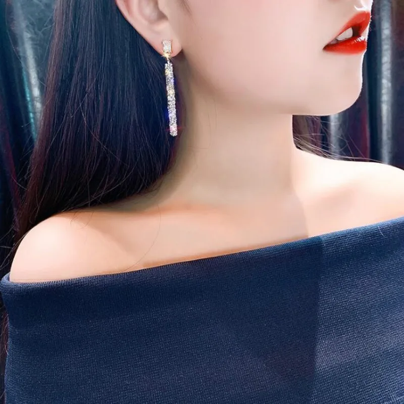 2021 New Fashion Arrival Crystal Classic Geometric Long Dangle Earrings For Woman Female Jewelry Korean Simple Brincos |