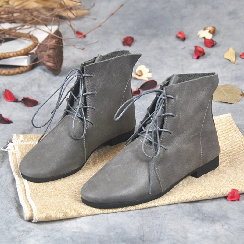 

SWONCO Winter Ladies Ankle Boots Genuine Leathe Vintage Shoes 2019 Female Velvet Fur Warm Shoes Snow Boots For Woman Thick Heel