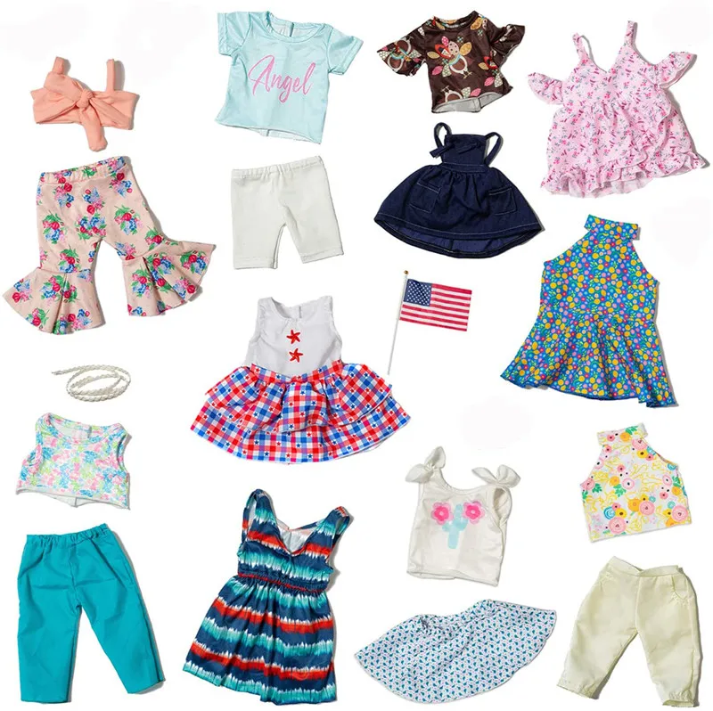 Fashion 18 Pcs American 18 Inch Girl Doll Clothes Dress with Accessories for 18 Inch My Our Life Generation Doll Dresses Outfits