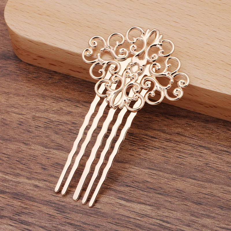 

5pcs 37x30mm 5 Teeth Vintage Bronze Comb Hair Charm Women Flower Motif Hairpin Hairclips Barrettes Retro DIY Jewelry Hair Wear