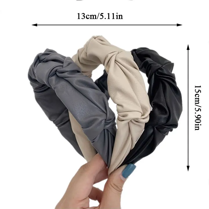 

1PC Vintage Solid Color Headband Fashion Wide Head Hoop Soft PU Leather Twist Hairband For Women Girls Hair Accessories