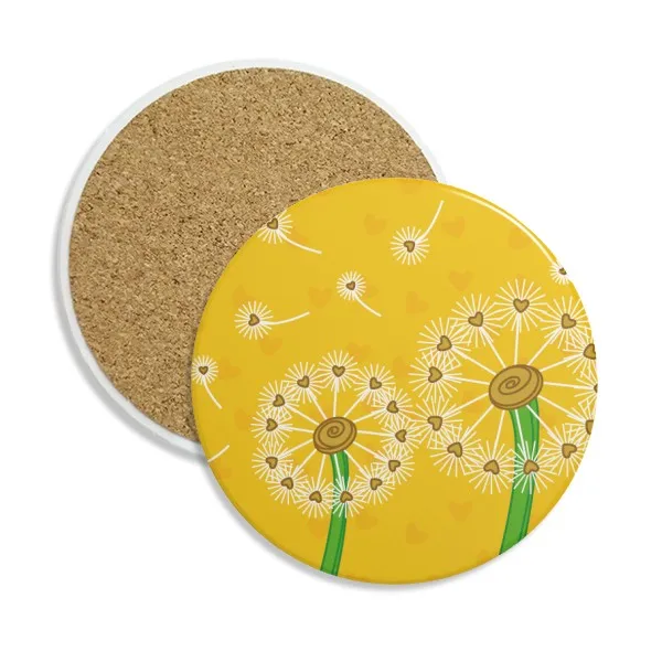 

Yellow Flower Dandelion Flowers Ceramic Coaster Cup Mug Holder Absorbent Stone for Drinks 2pcs Gift
