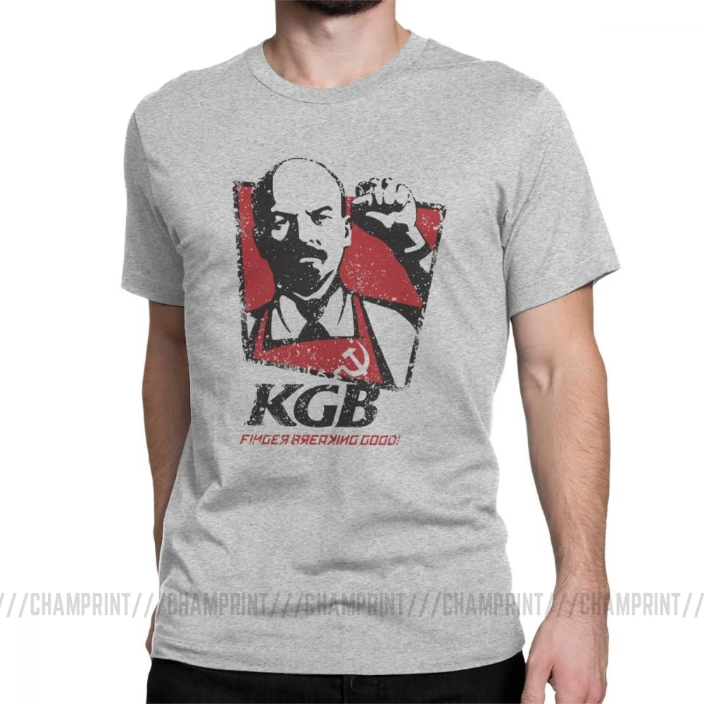 KGB Vladimir Lenin мужские футболки СССР Россия коммунизм Марксизм коммунистические винтажные футболки с круглым вырезом хлопок Подарочная одежда - Цвет: Серый