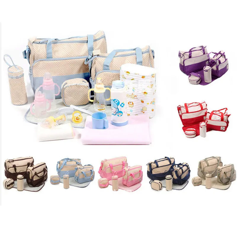 

5pc/set suit Mummy Bag Bottle Storage Multifunctional Waterproof Separate Bag Nappy Maternity Handbag Baby Tote Diaper Organizer