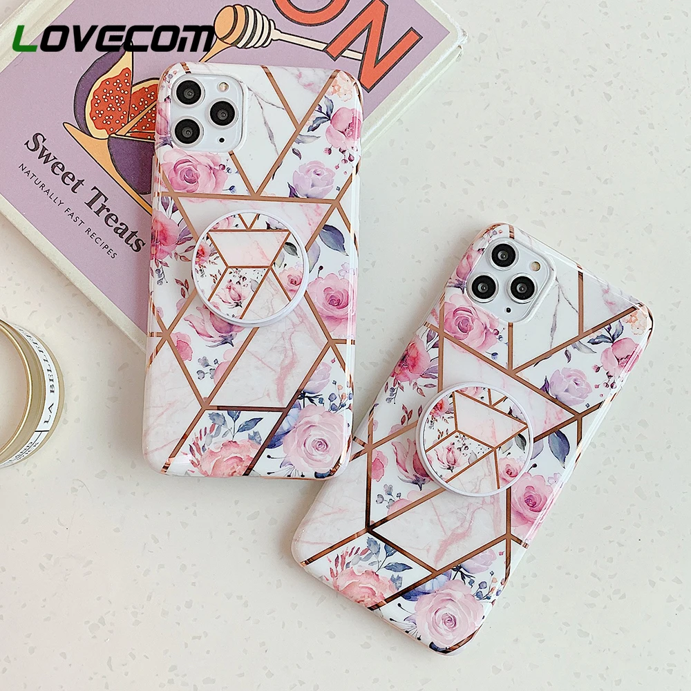 Позолоченный геометрический розовый цветочный чехол для телефона с держателем