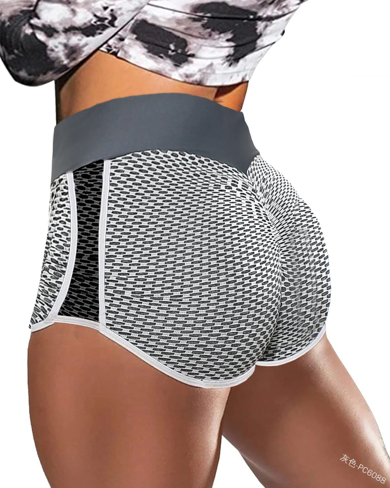 

European and American fashion high waist splicing solid color casual shorts women's tight Sports Fitness Yoga Pants