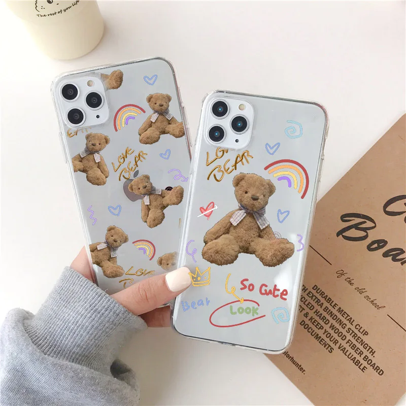 Милый мультяшный медведь чехол для телефона iphone SE 2 11 Pro Max 7 8 plus X XR XS Забавный