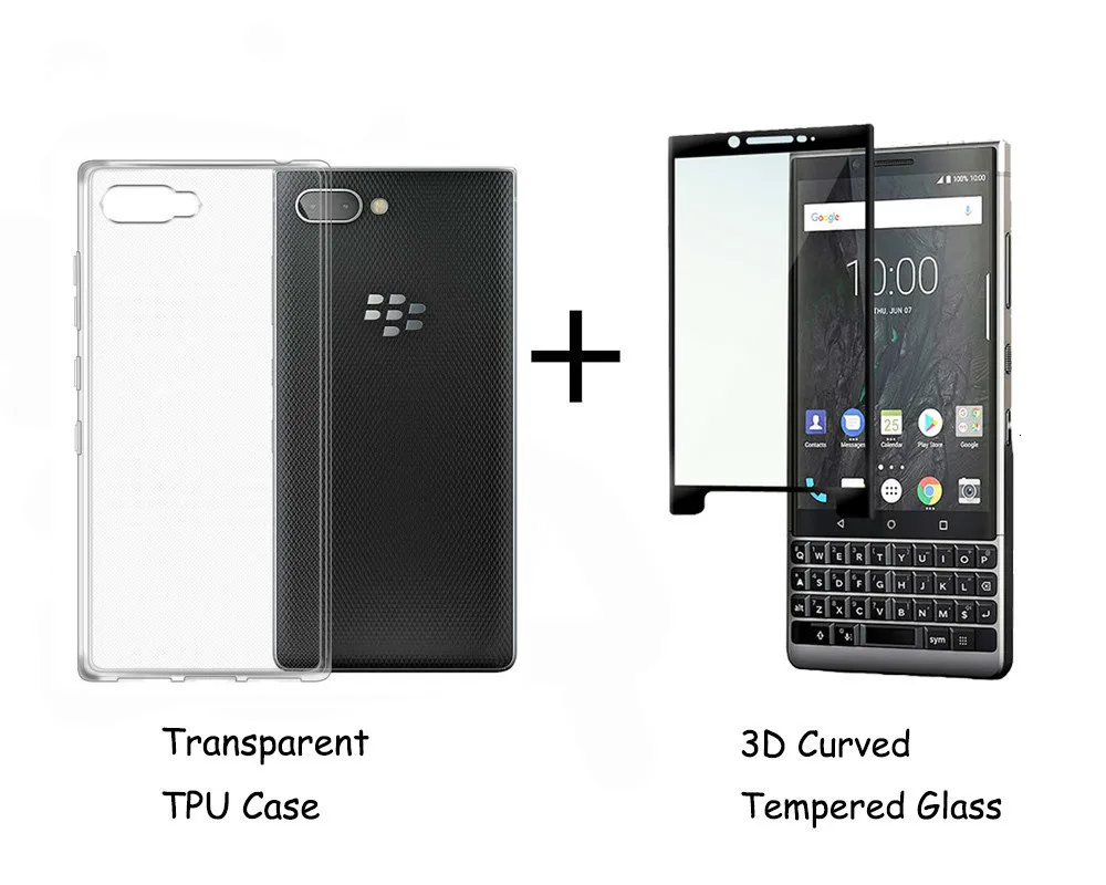 Для Blackberry Key2 BBF100 Прозрачный Силикон ТПЭ задняя крышка чехол 3D изогнутый 9H полный экран Закаленное стекло протектор экрана