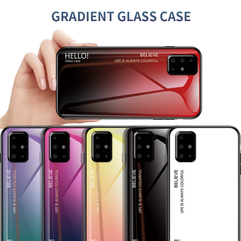 For Samsung Galaxy A71 Case Gradient Tempered Glass Hard Back Cover Shockproof Coques |