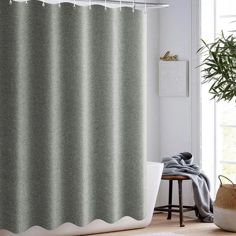 

35Gray solid color shower curtain bathroom curtain Imitation linen shower curtain Waterproof mildew thickening shower curtain