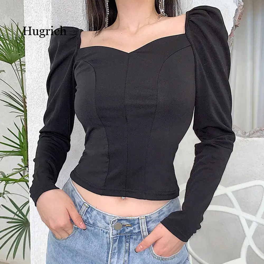 

2020 New Fashion Women T-Shirt Polyester Women Autumn Long Puff Sleeve V Neck Loose Tops Woman Tshirt Lolita Style for Ladies