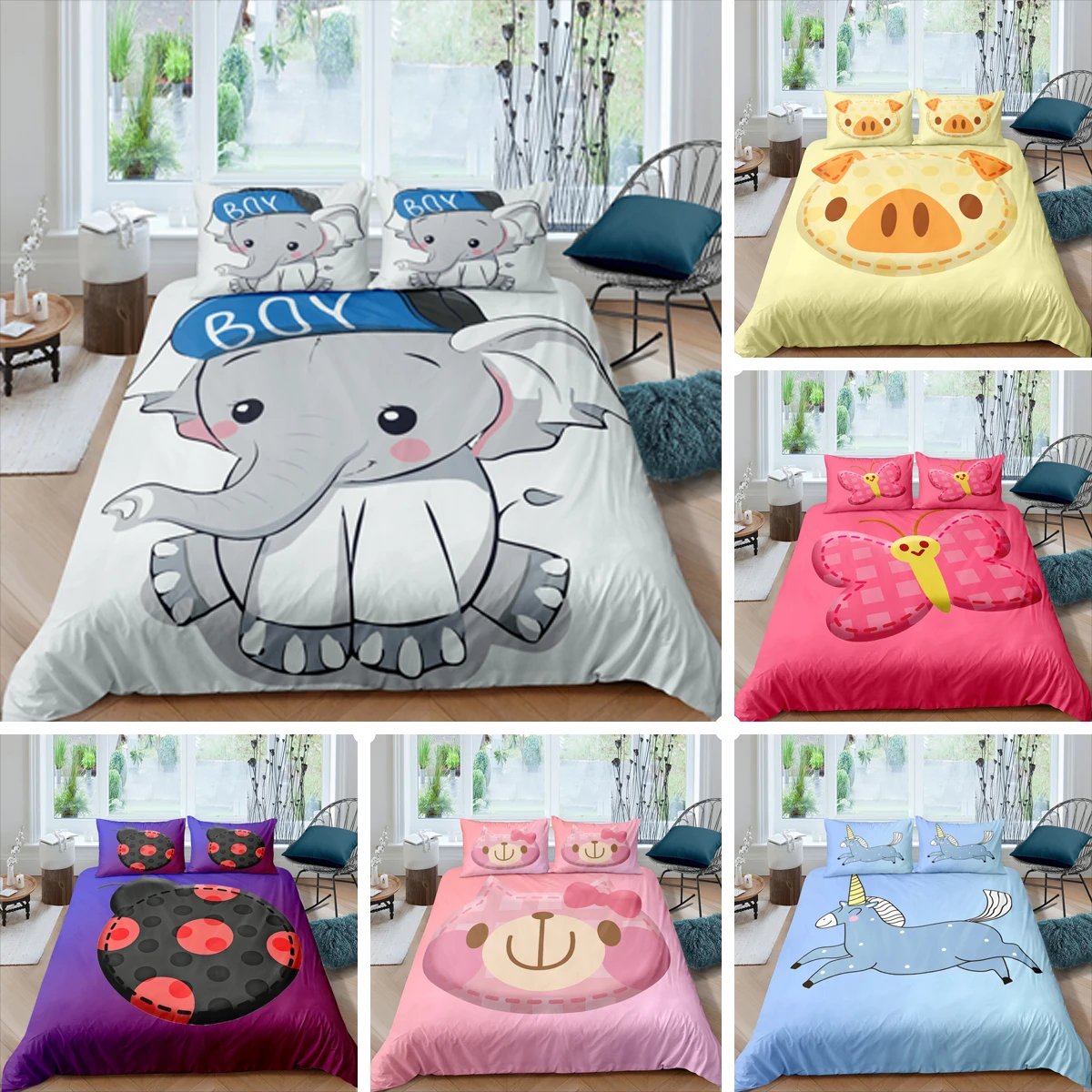 

Cute Animal Bedding Set For Kids Girls Queen King Size Luxury Duvet Cover 2/3pcs 140x210 Quilt Covers Pillowcases Home Textiles