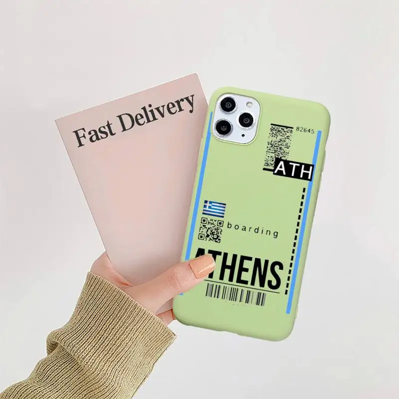 

Air ticket USA city London Paris Travel Phone Case Candy Color for iPhone 11 12 mini pro XS MAX 8 7 6 6S Plus X 5S SE 2020 XR