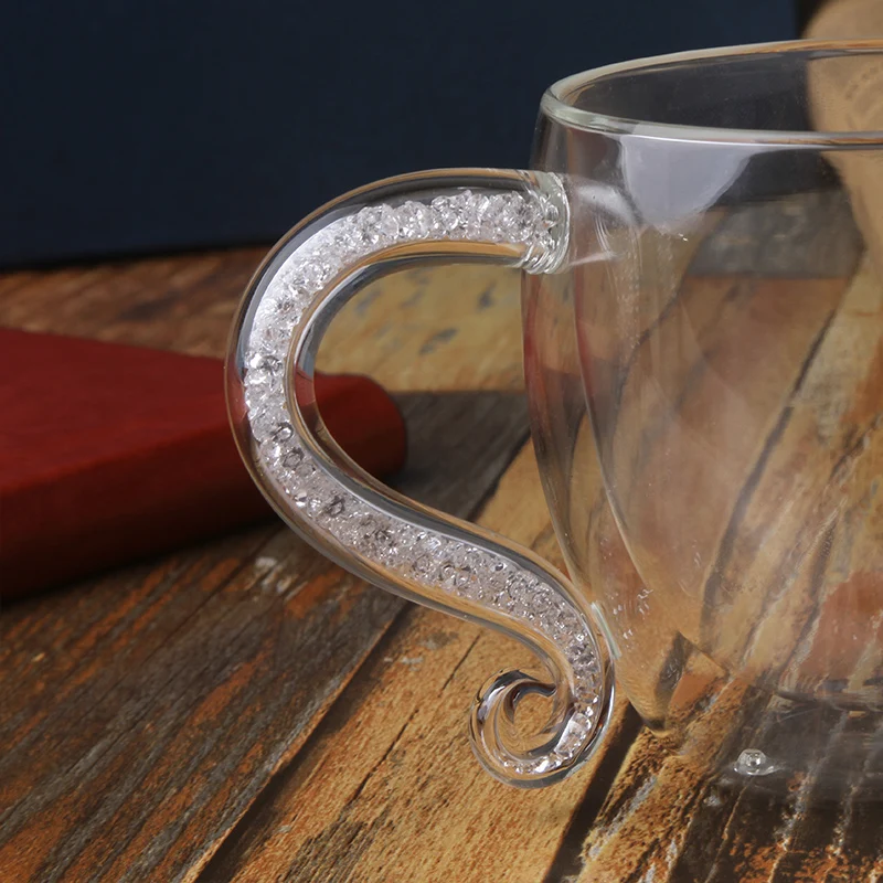 Кружка для кофе стеклянная чашка с кристаллами роскошная двухслойная молока чая