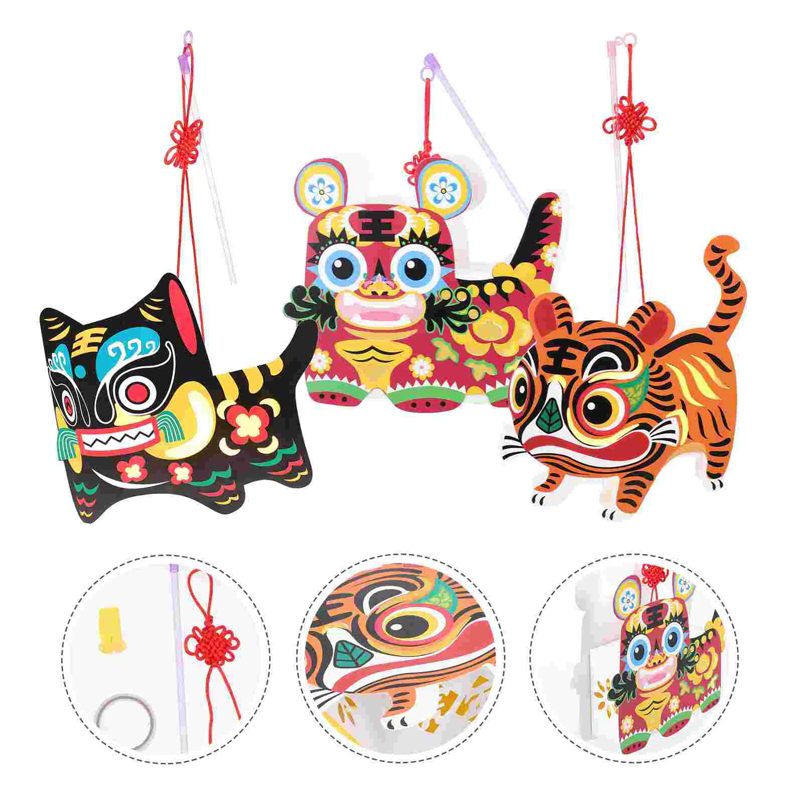 

3 Sets Cartoon Double Sides Tiger Shape Projecting Paper Lamp Making Materials
