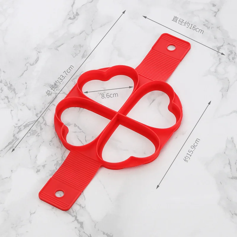 

4 Holes Home Star Round Silicone Omelette Plum Blossom Kitchen Red Fried Egg Tool Love Pancake Mould Square Cake Supplies