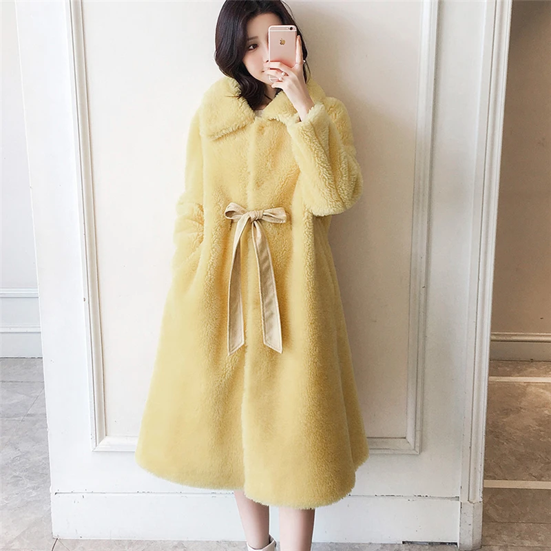 Женское длинное пальто с овечьей шерстью зимняя модная шерстяная