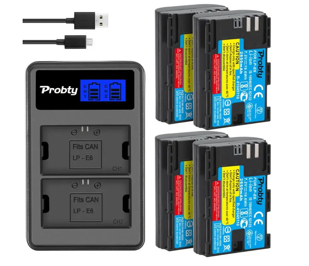 Probty LP-E6 LPE6 LP E6 Батарея+ ЖК-дисплей Зарядное устройство для цифровой однообъективной зеркальной камеры Canon EOS 5D 5D2 5DS R Mark II 2 III 3 6D 60D 60Da 7D 7D2 7DII 70D 80D - Цвет: 4BatteryWithCharger