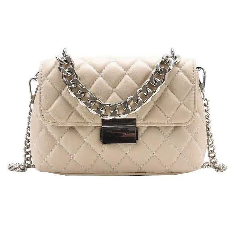 

Brand Designer Fashion Women's Silver Chain Small Flap Crossbody Bag 2021 Winter Shoulder Handbags High Quality PU Leather Totes