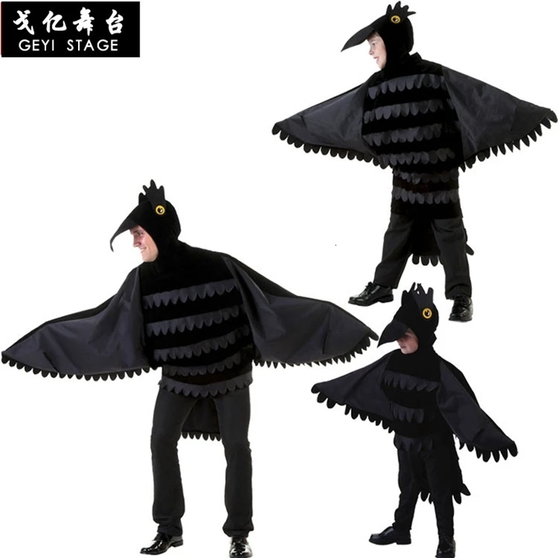 Children of black luxury raven genuine costume halloween children performance cosplay carnival party dress up in overalls images - 6