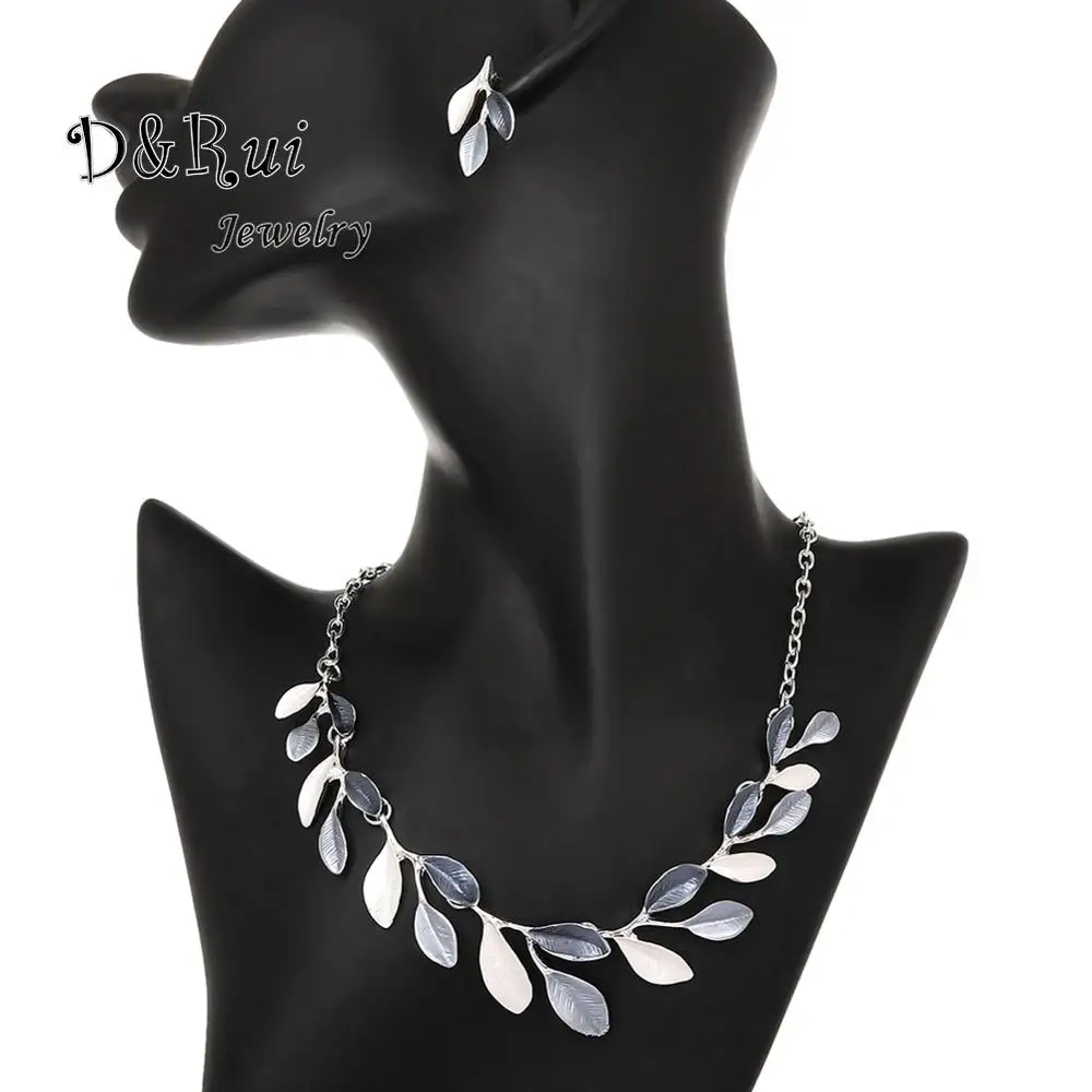 Модный комплект ювелирных изделий с эмалью в виде листьев свадебные серьги и